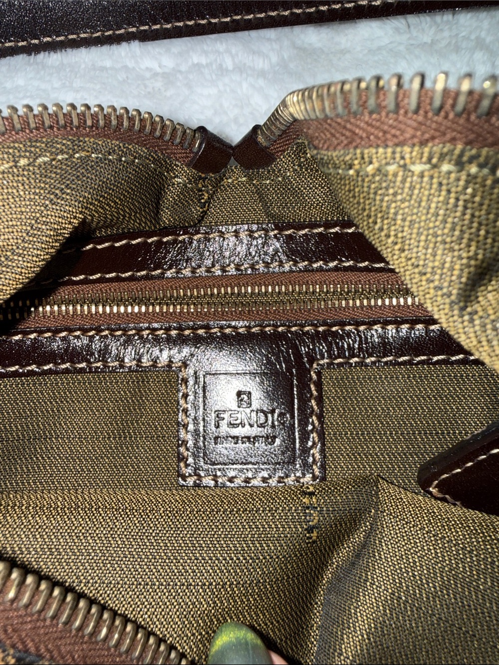 Fendi Brown and Black Zucca Canvas Shoulder Bag with Gold Hardware - Picture 9 of 12
